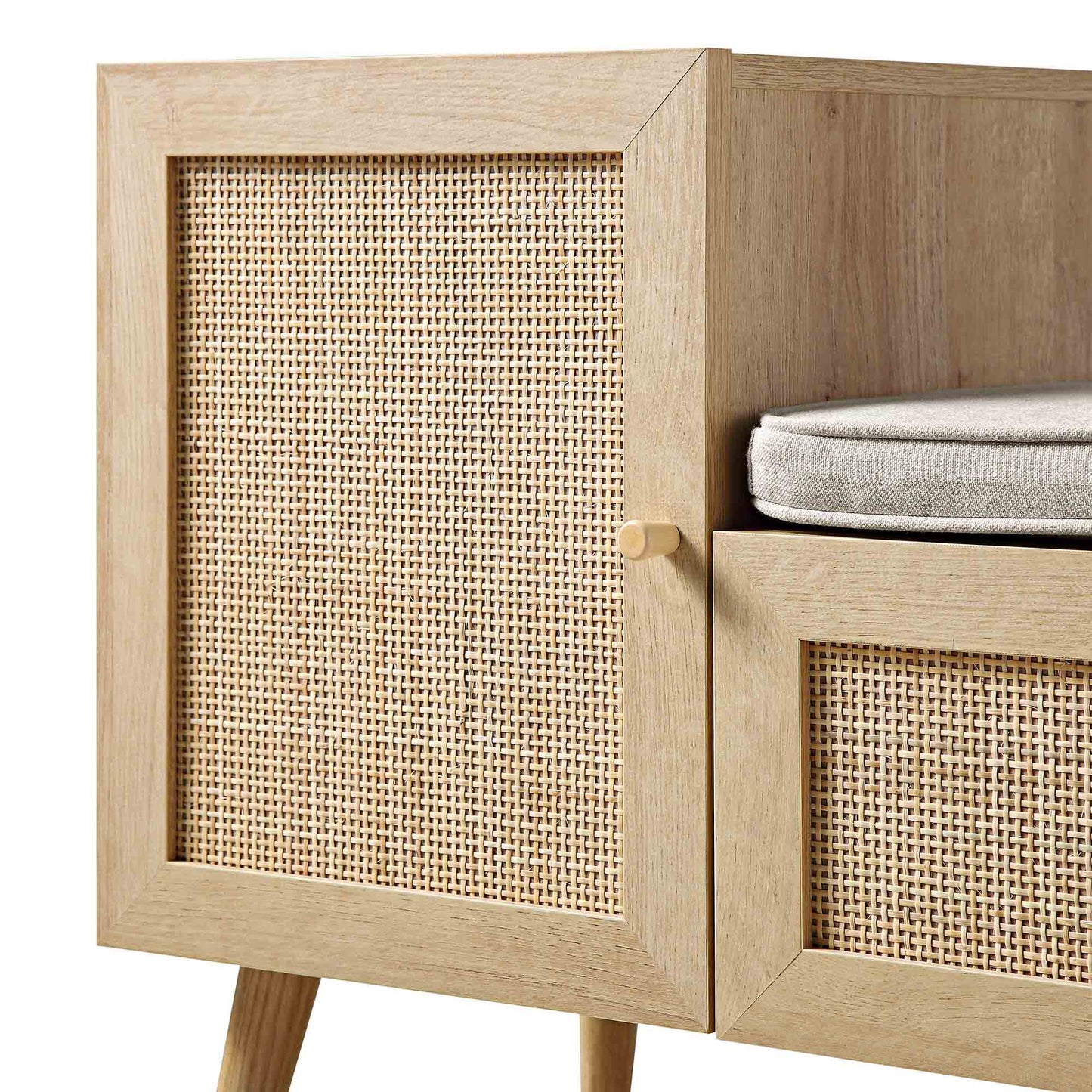 Banc de rangement en rotin tressé Frances avec coussin, naturel