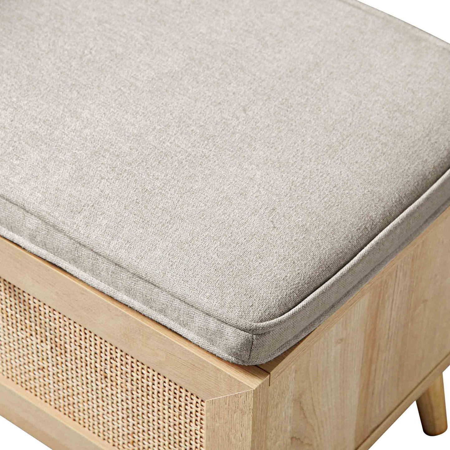 Banc de rangement en rotin tressé Frances avec coussin, naturel