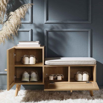 Banc de rangement en rotin tressé Frances avec coussin, naturel