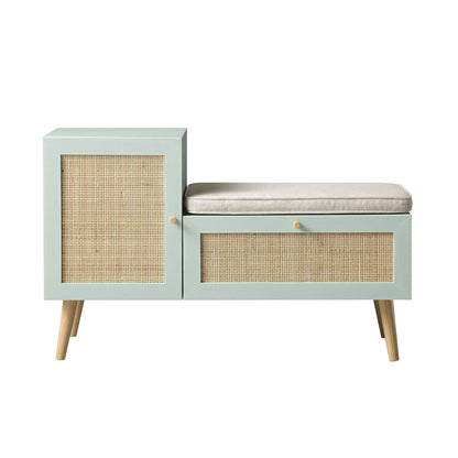 Banc de rangement en rotin tressé Frances avec coussin, menthe