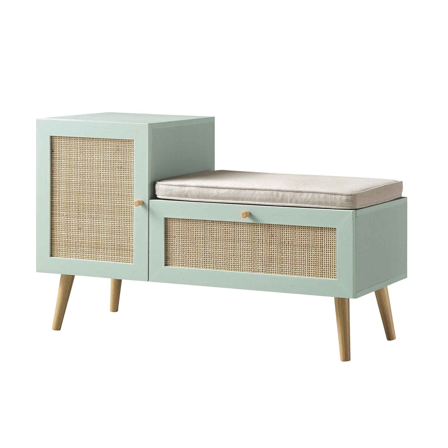 Banc de rangement en rotin tressé Frances avec coussin, menthe