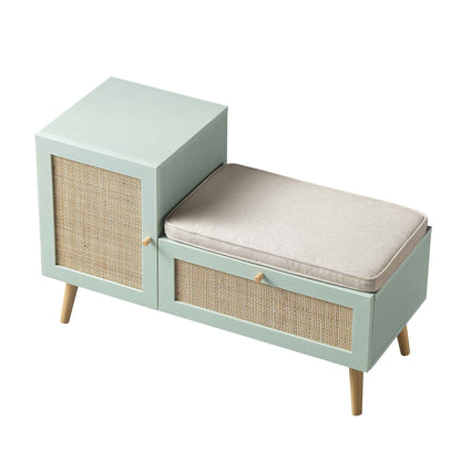 Banc de rangement en rotin tressé Frances avec coussin, menthe