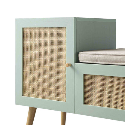 Banc de rangement en rotin tressé Frances avec coussin, menthe