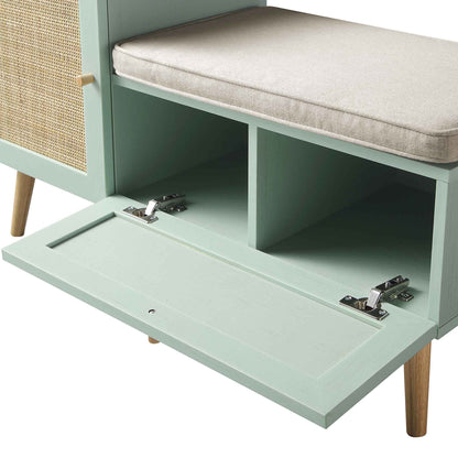Banc de rangement en rotin tressé Frances avec coussin, menthe