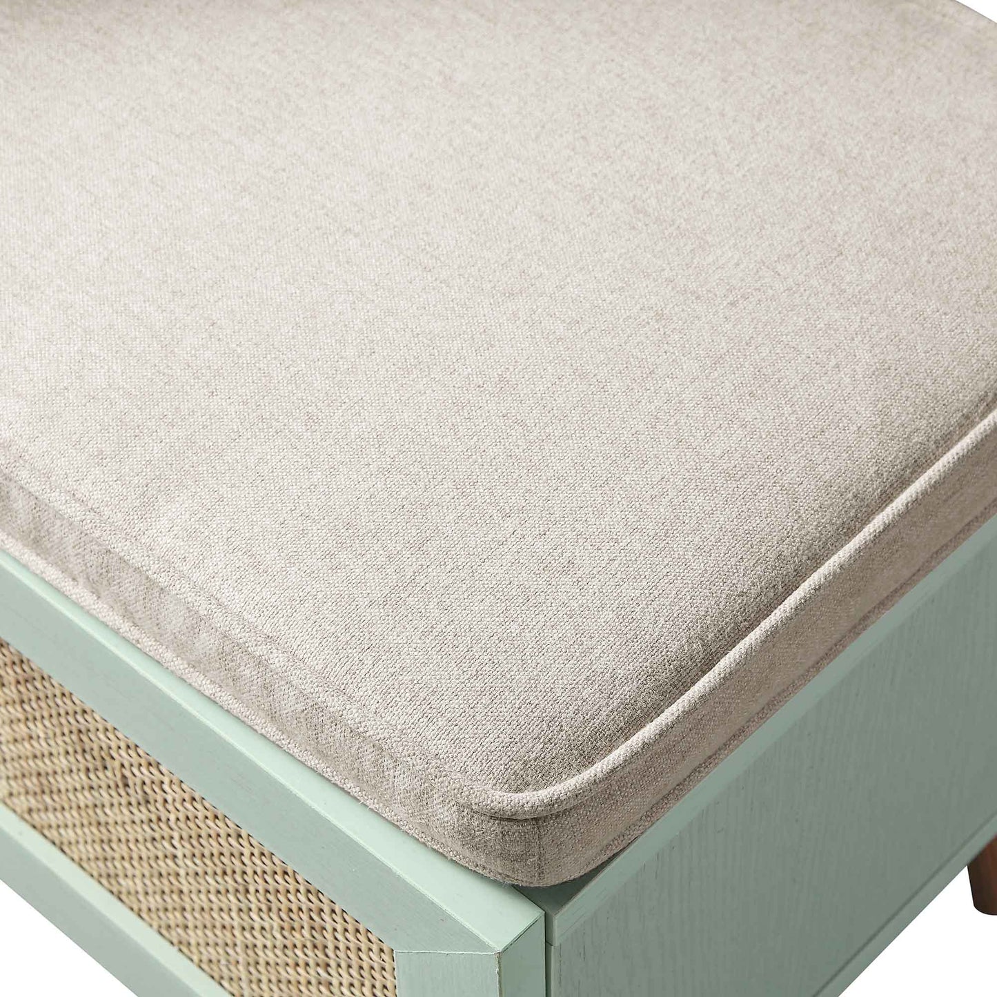 Banc de rangement en rotin tressé Frances avec coussin, menthe