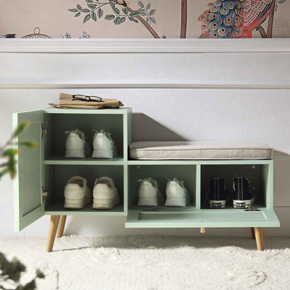 Banc de rangement en rotin tressé Frances avec coussin, menthe