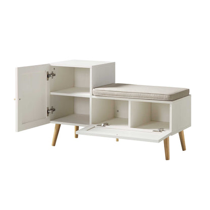 Banc de rangement en rotin tressé Frances avec coussin, blanc