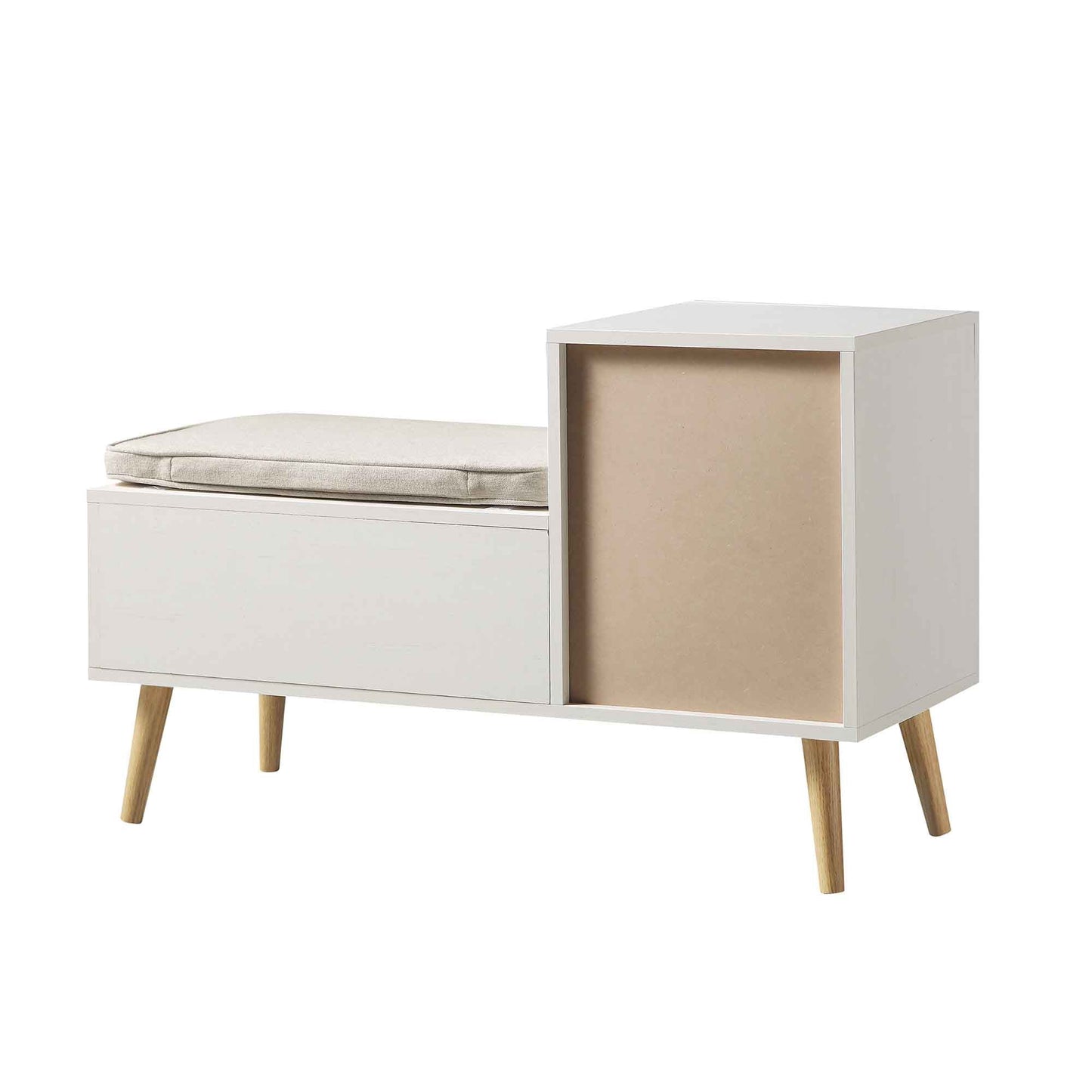 Banc de rangement en rotin tressé Frances avec coussin, blanc