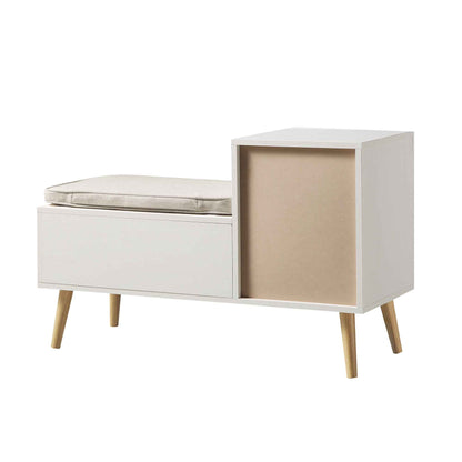 Banc de rangement en rotin tressé Frances avec coussin, blanc