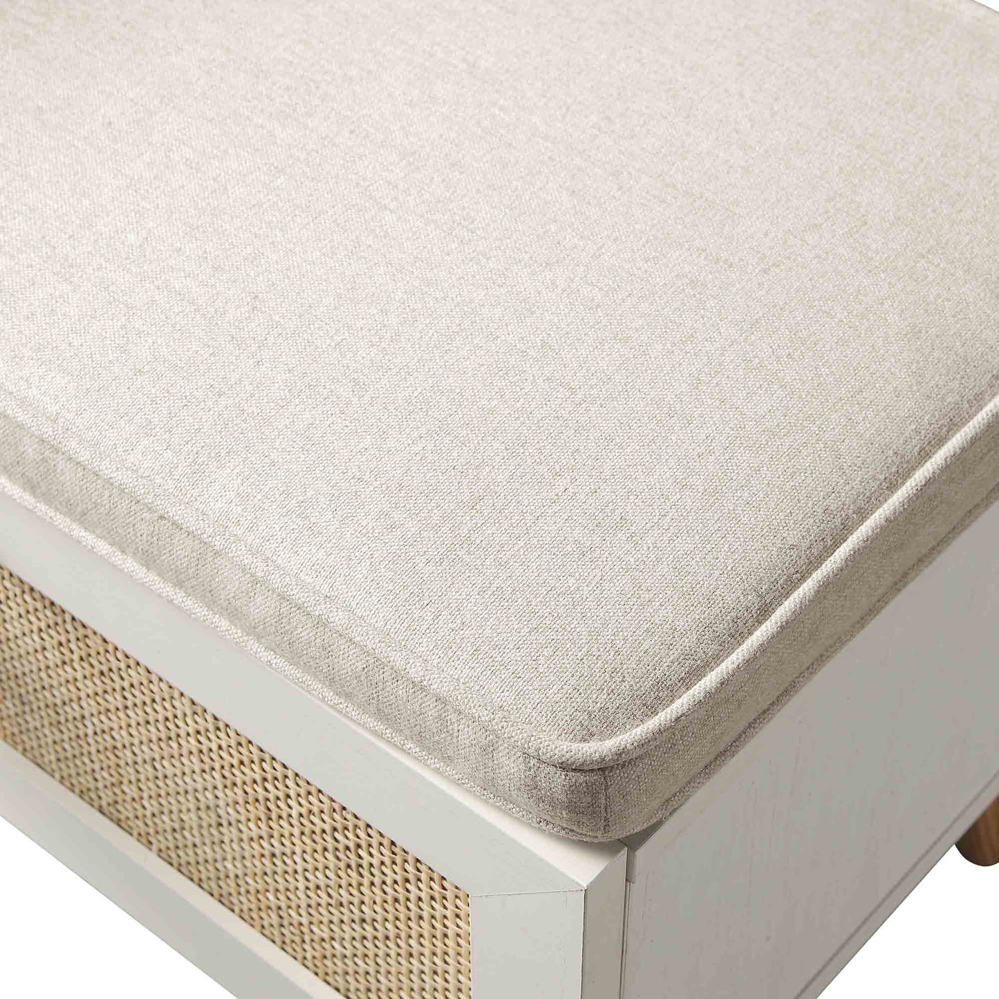 Banc de rangement en rotin tressé Frances avec coussin, blanc