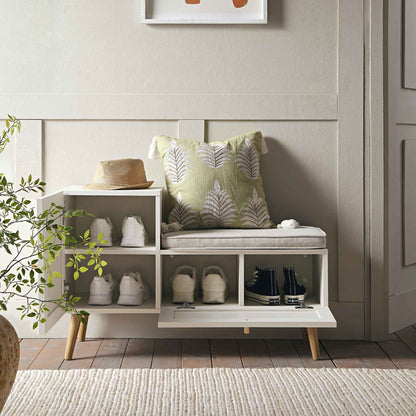 Banc de rangement en rotin tressé Frances avec coussin, blanc