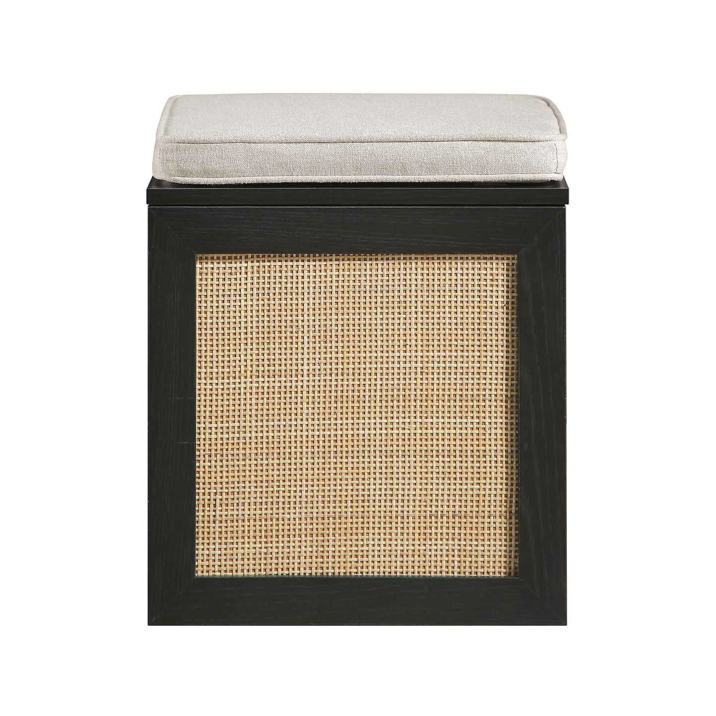 Tabouret de rangement simple en rotin tressé Frances avec coussin, noir