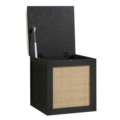 Tabouret de rangement simple en rotin tressé Frances avec coussin, noir