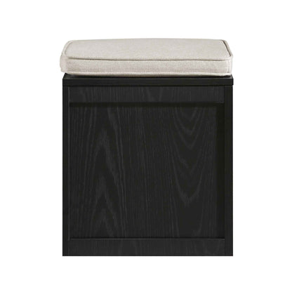 Tabouret de rangement simple en rotin tressé Frances avec coussin, noir