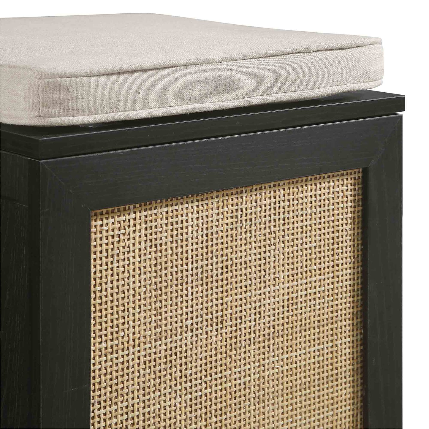 Tabouret de rangement simple en rotin tressé Frances avec coussin, noir