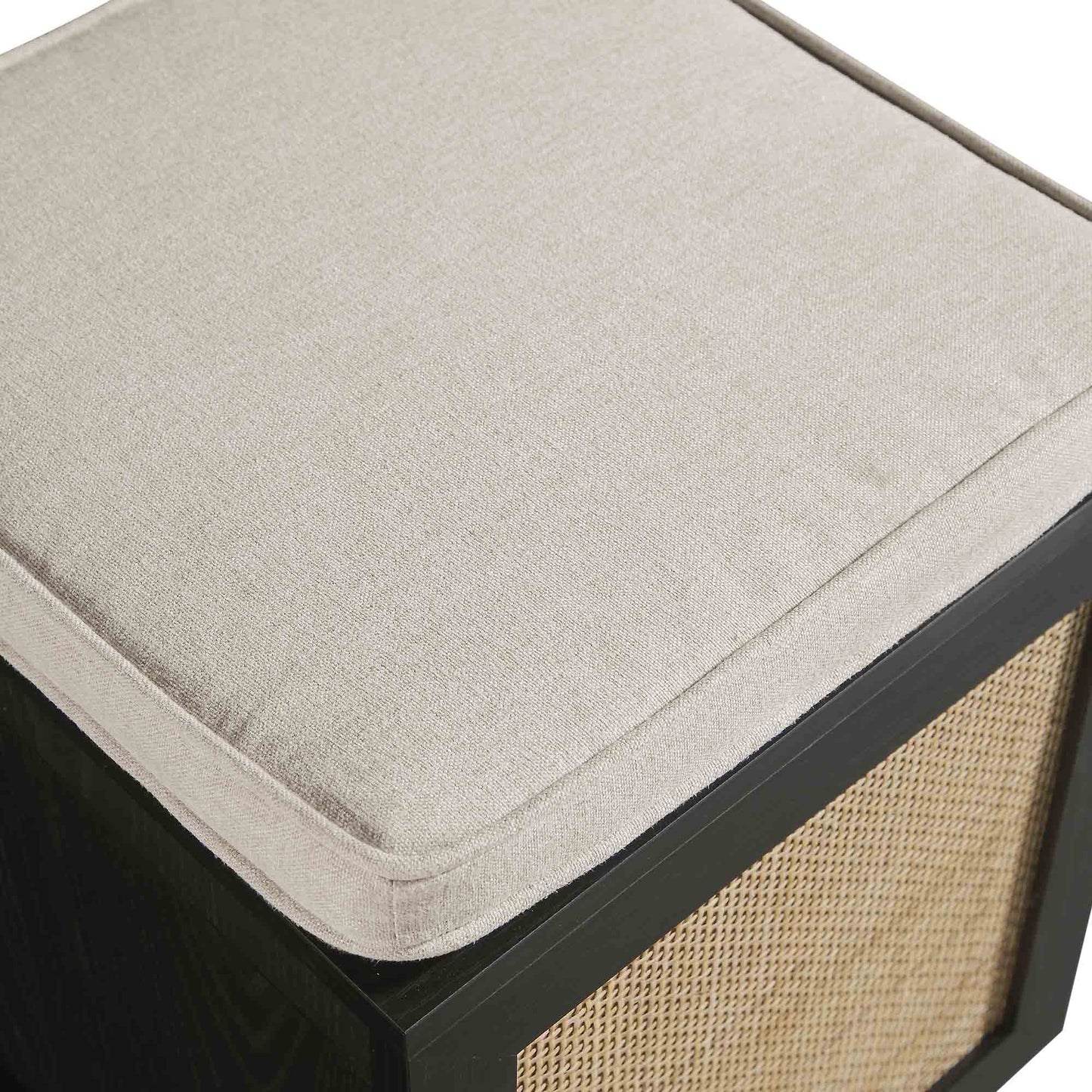 Tabouret de rangement simple en rotin tressé Frances avec coussin, noir