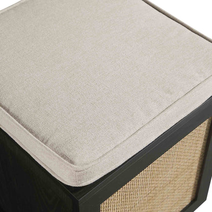 Tabouret de rangement simple en rotin tressé Frances avec coussin, noir