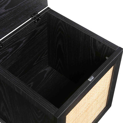 Tabouret de rangement simple en rotin tressé Frances avec coussin, noir