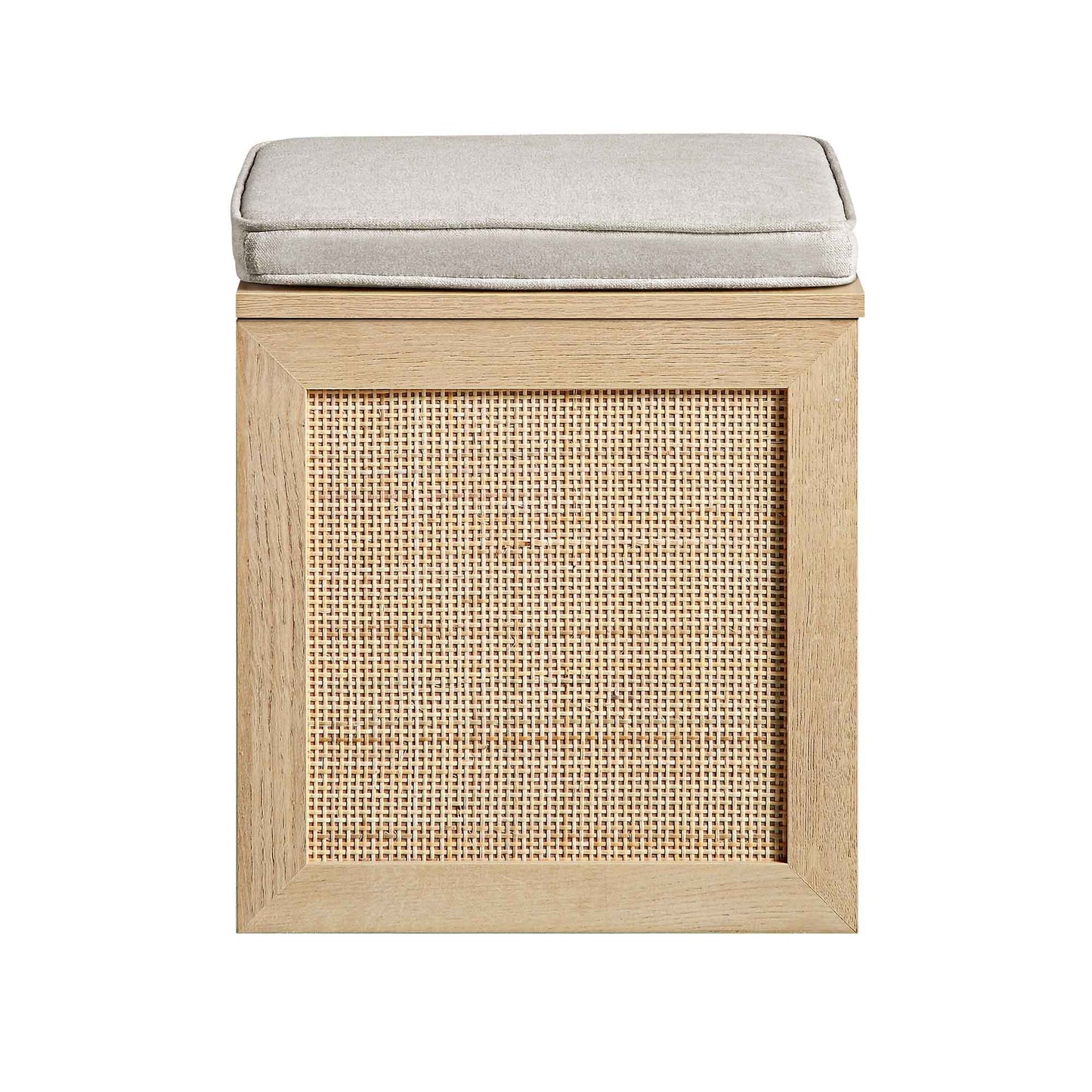 Tabouret de rangement simple en rotin tressé Frances avec coussin, naturel