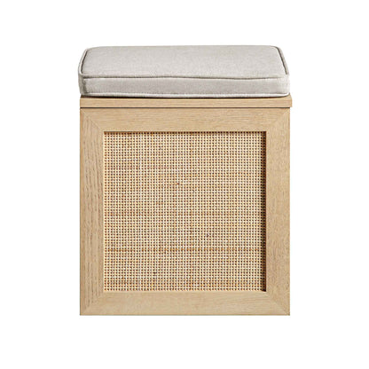 Tabouret de rangement simple en rotin tressé Frances avec coussin, naturel