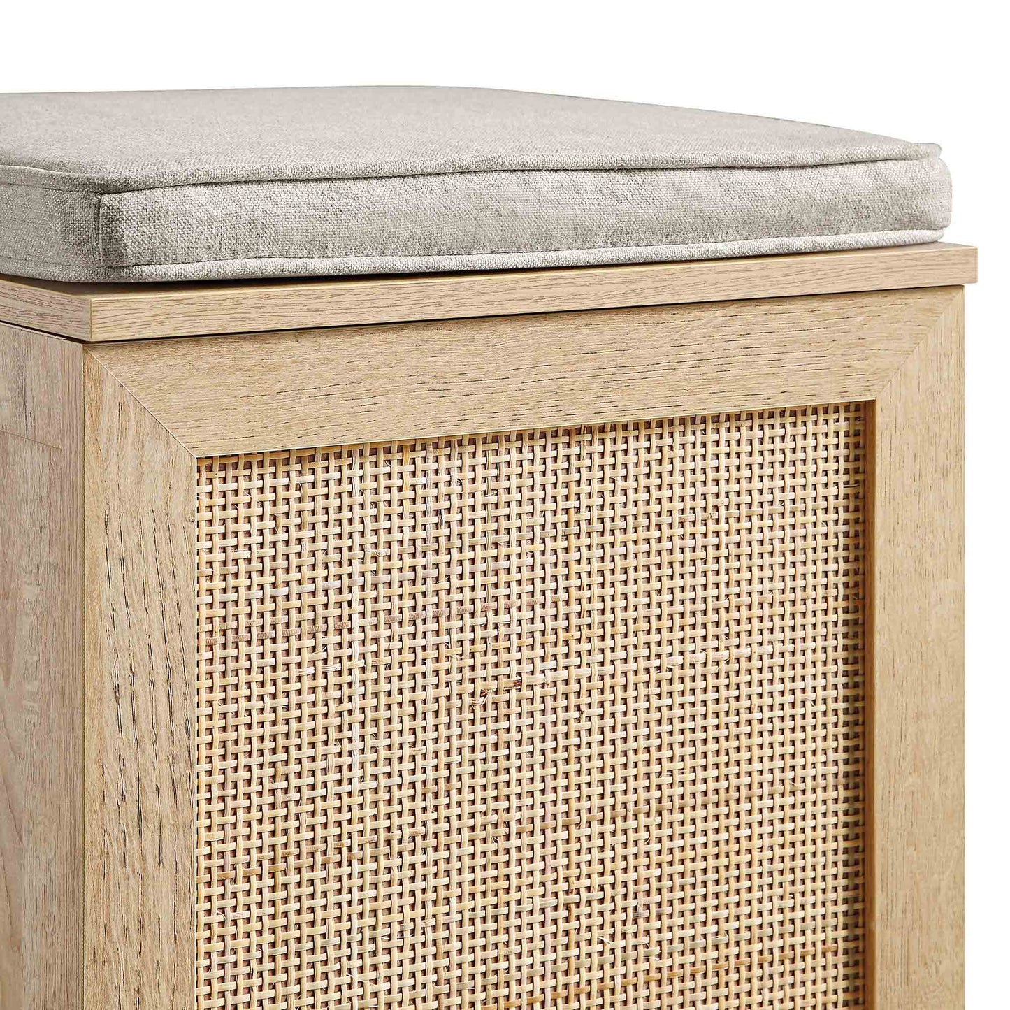 Tabouret de rangement simple en rotin tressé Frances avec coussin, naturel