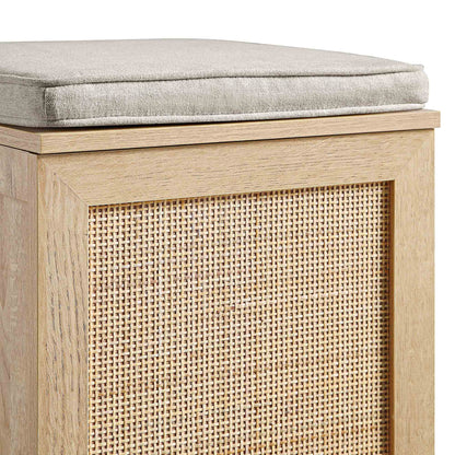 Tabouret de rangement simple en rotin tressé Frances avec coussin, naturel