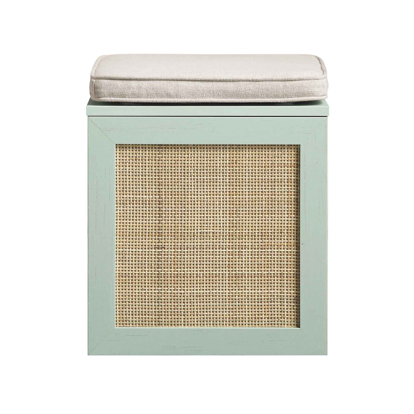 Tabouret de rangement simple en rotin tressé Frances avec coussin, menthe