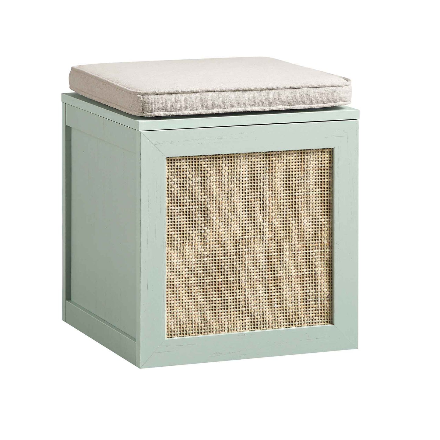 Tabouret de rangement simple en rotin tressé Frances avec coussin, menthe