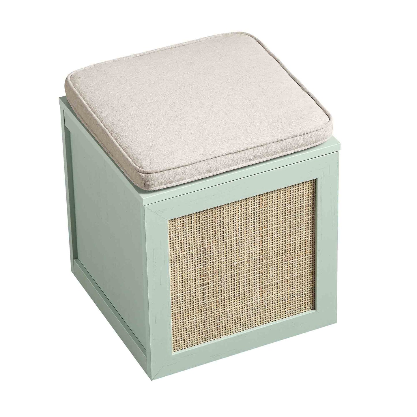 Tabouret de rangement simple en rotin tressé Frances avec coussin, menthe