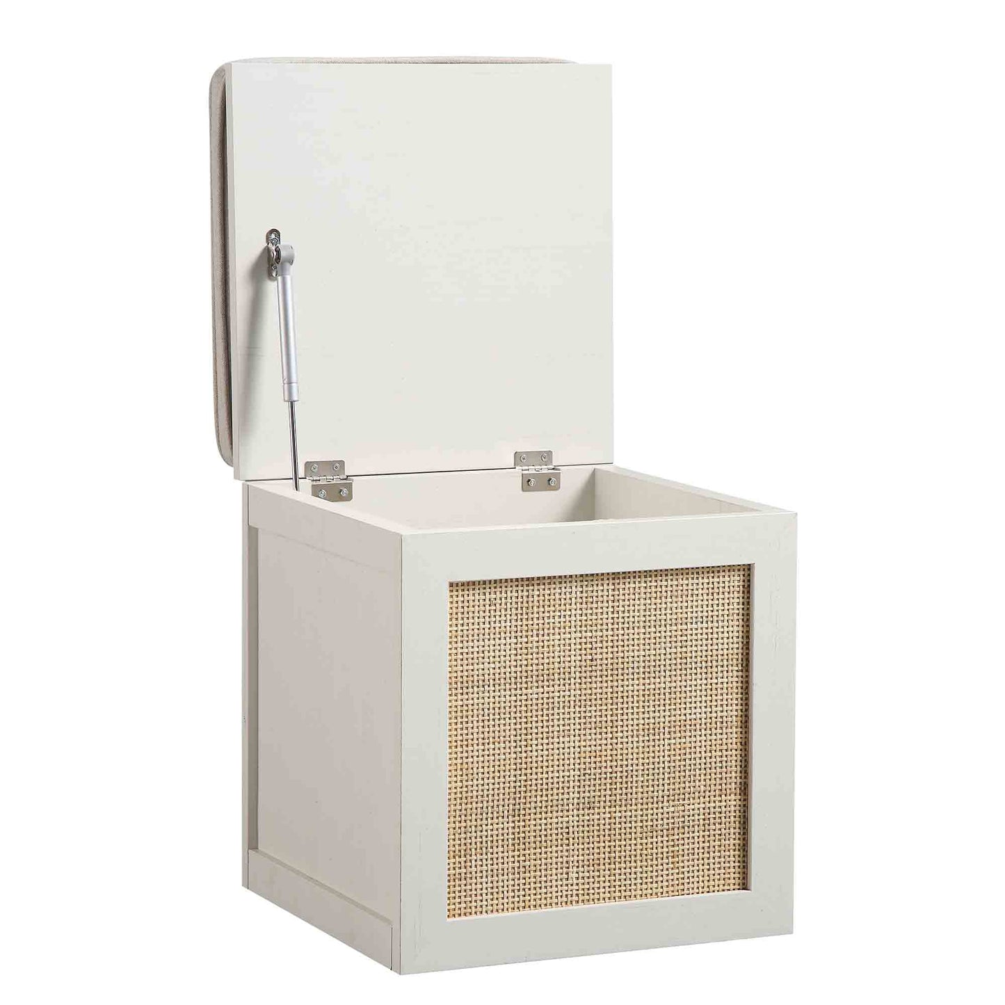 Tabouret de rangement simple en rotin tressé Frances avec coussin, blanc