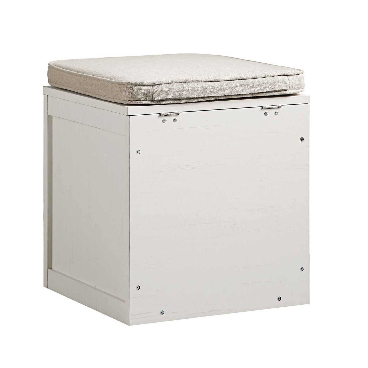 Tabouret de rangement simple en rotin tressé Frances avec coussin, blanc