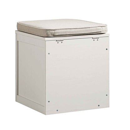 Tabouret de rangement simple en rotin tressé Frances avec coussin, blanc