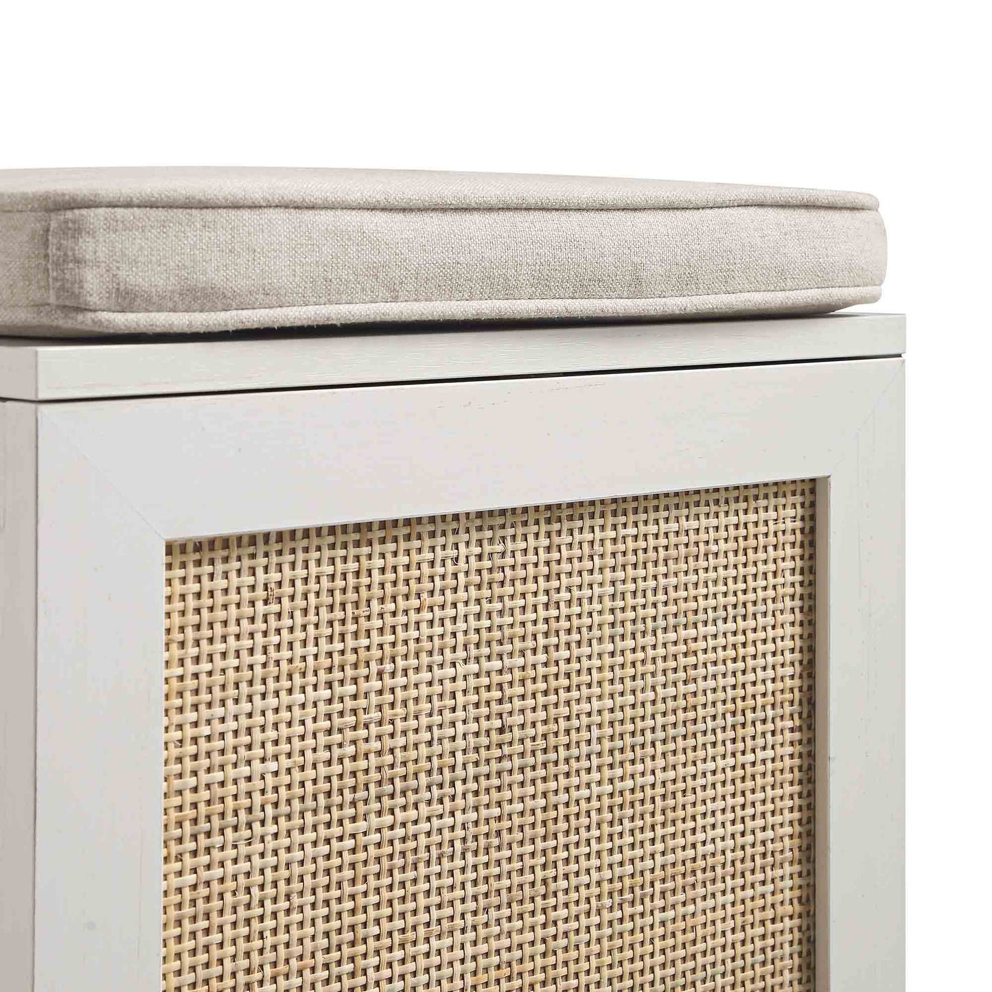 Tabouret de rangement simple en rotin tressé Frances avec coussin, blanc