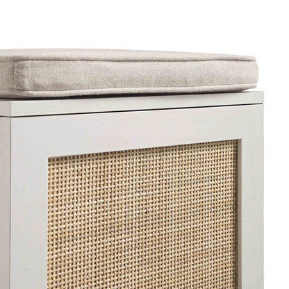 Tabouret de rangement simple en rotin tressé Frances avec coussin, blanc