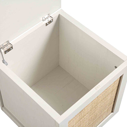 Tabouret de rangement simple en rotin tressé Frances avec coussin, blanc