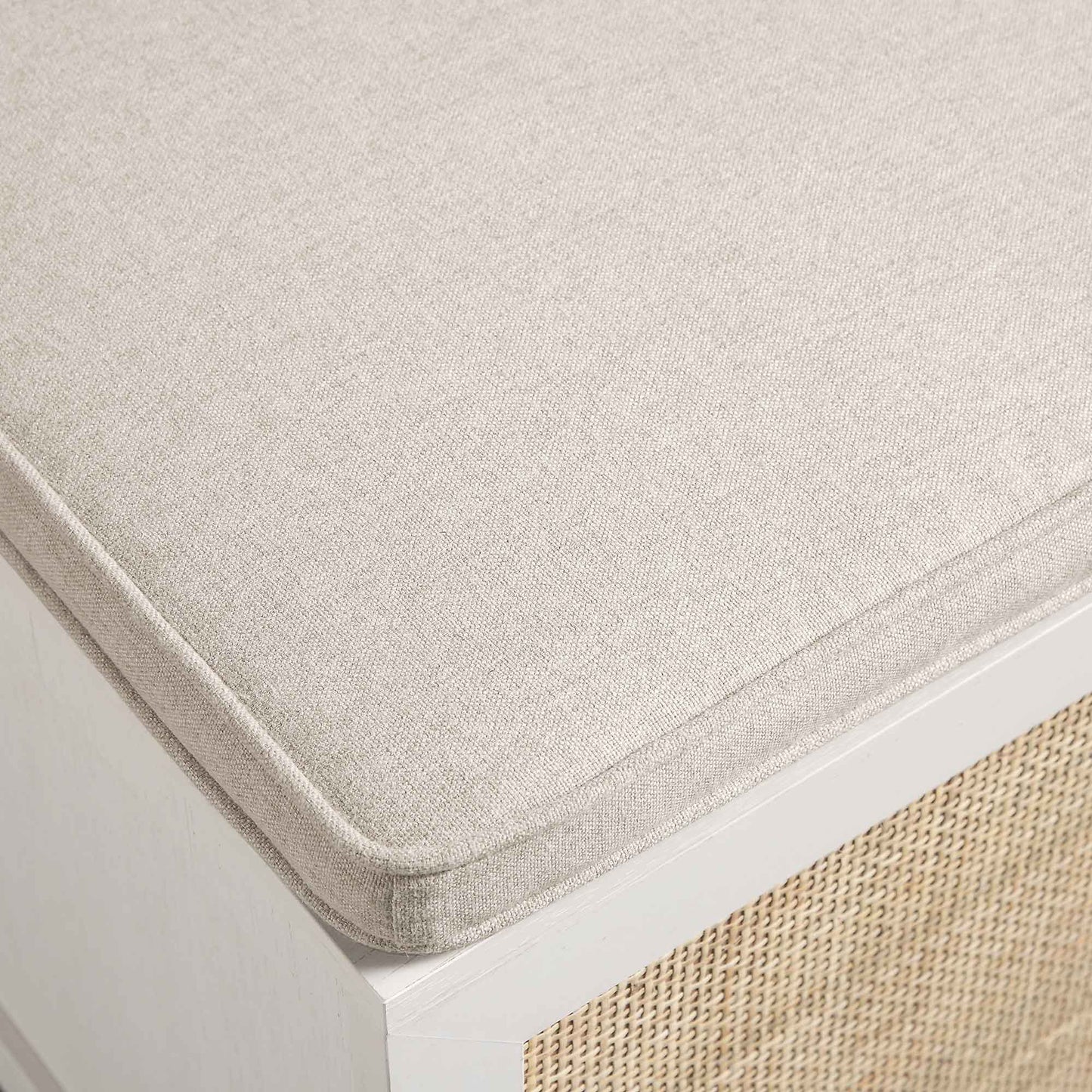 Tabouret de rangement simple en rotin tressé Frances avec coussin, blanc