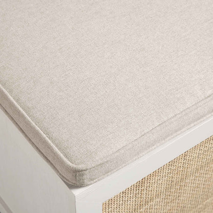 Tabouret de rangement simple en rotin tressé Frances avec coussin, blanc