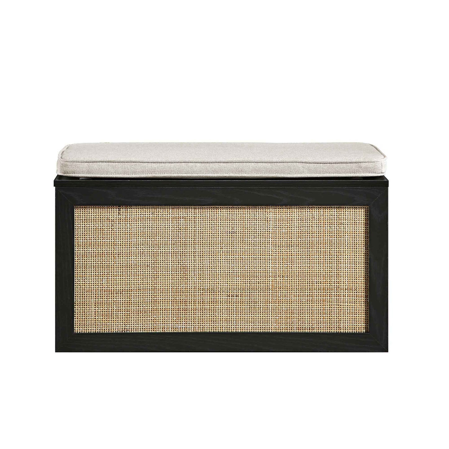 Tabouret de rangement double en rotin tressé Frances avec coussin, noir