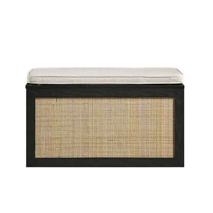 Tabouret de rangement double en rotin tressé Frances avec coussin, noir