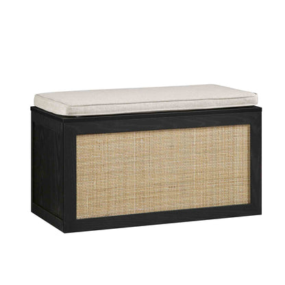 Tabouret de rangement double en rotin tressé Frances avec coussin, noir