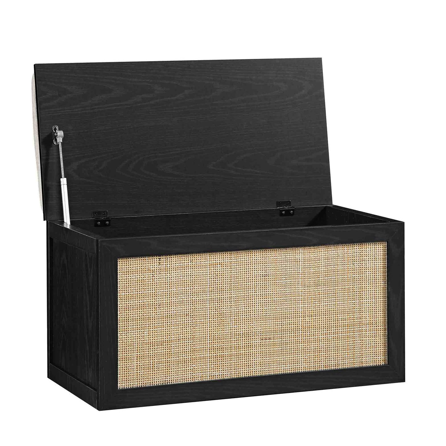 Tabouret de rangement double en rotin tressé Frances avec coussin, noir