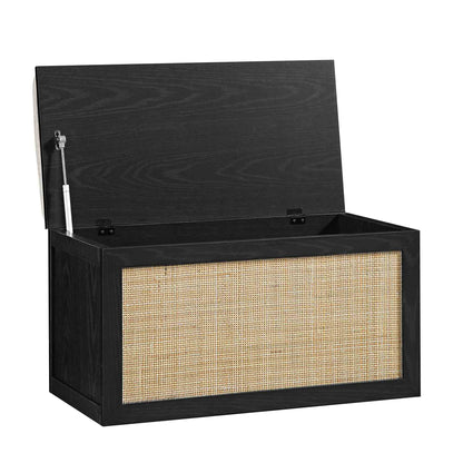 Tabouret de rangement double en rotin tressé Frances avec coussin, noir