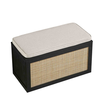 Tabouret de rangement double en rotin tressé Frances avec coussin, noir