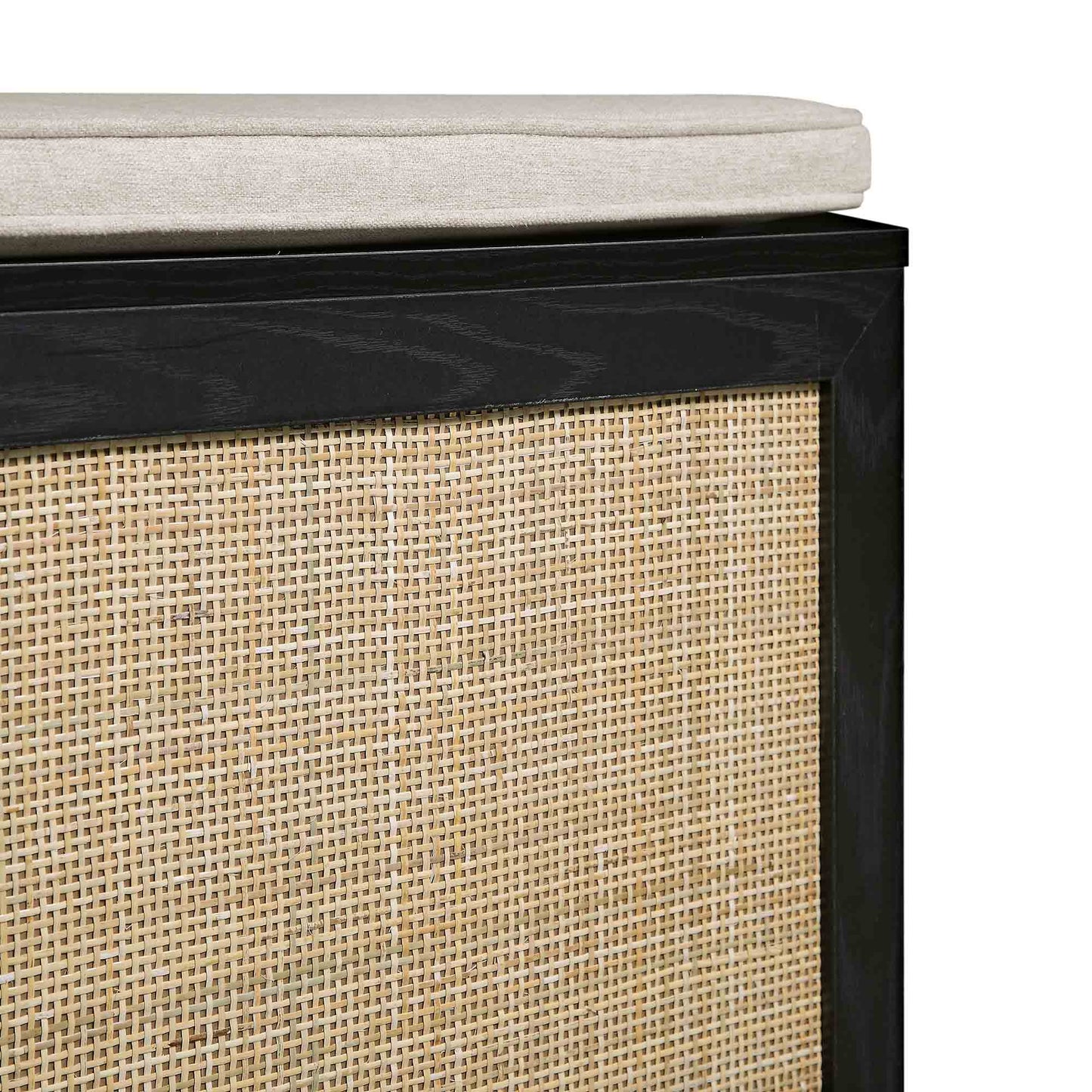 Tabouret de rangement double en rotin tressé Frances avec coussin, noir