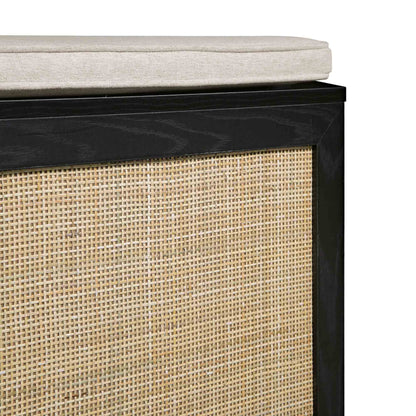 Tabouret de rangement double en rotin tressé Frances avec coussin, noir