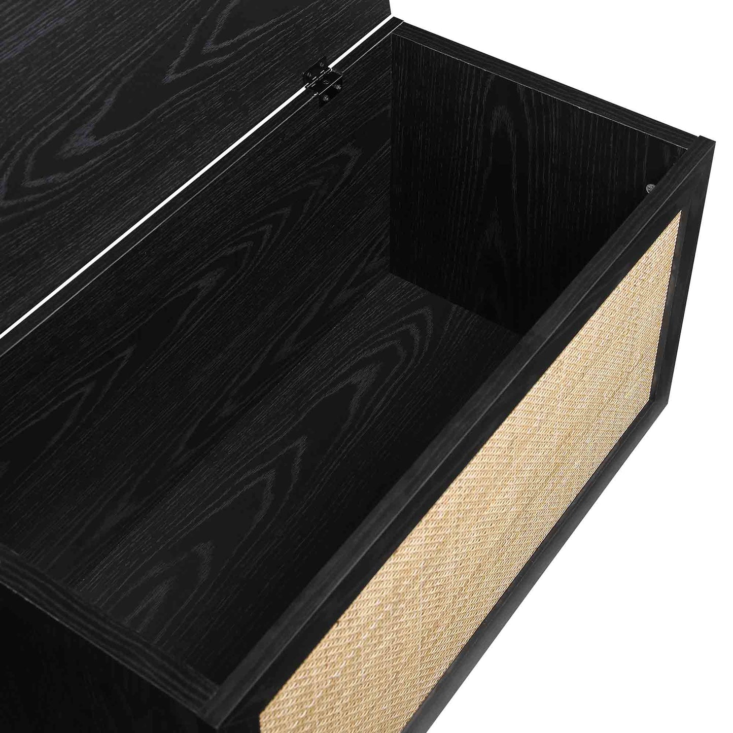 Tabouret de rangement double en rotin tressé Frances avec coussin, noir