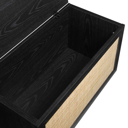 Tabouret de rangement double en rotin tressé Frances avec coussin, noir