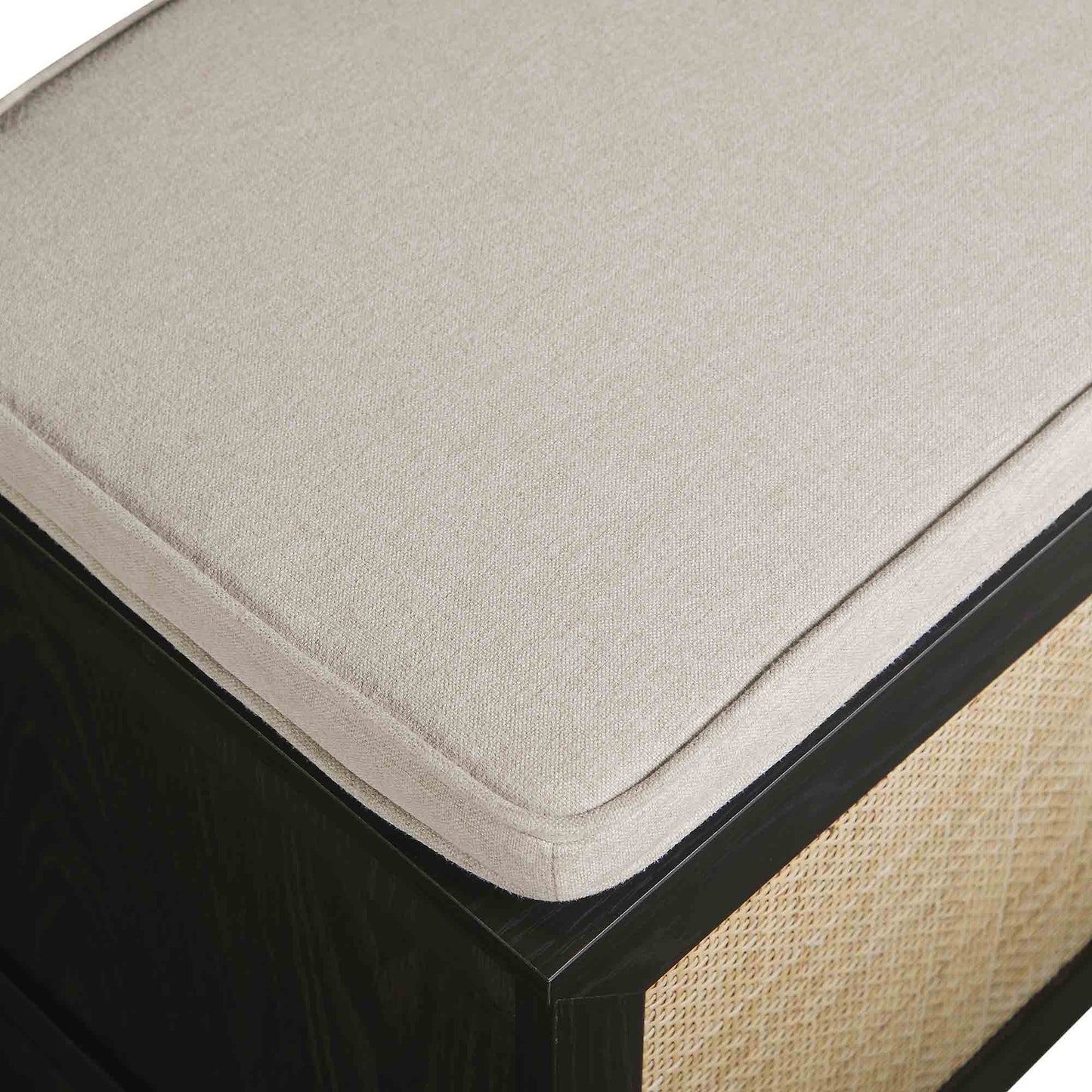 Tabouret de rangement double en rotin tressé Frances avec coussin, noir