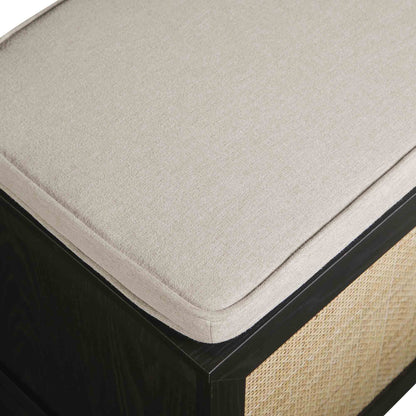 Tabouret de rangement double en rotin tressé Frances avec coussin, noir