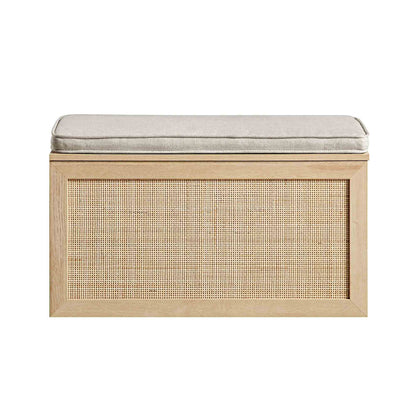 Tabouret de rangement double en rotin tressé Frances avec coussin, naturel